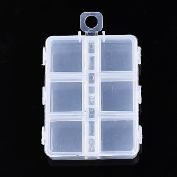 Rectangle Polypropylene(PP) Bead Storage Container, 6 Compartment Organizer Boxes, with Hinged Lid, for Jewelry Small Accessories, Clear, 8.2x6.3x1.5cm