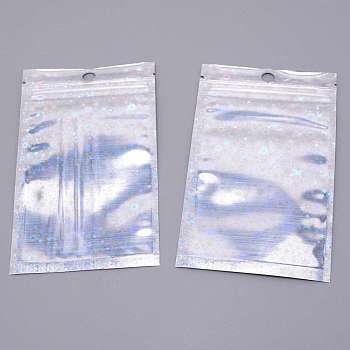 Laser Plastic Resealable Bags, Zip Top Bags, Star Pattern, Silver, 12.8x9.9x0.15cm