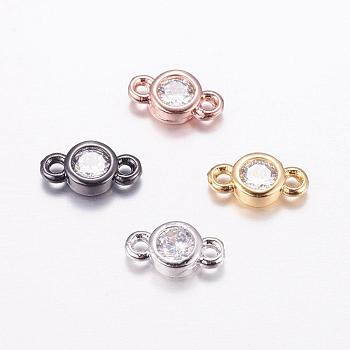 Brass Micro Pave Cubic Zirconia Links, Long-Lasting Plated, Cadmium Free & Nickel Free & Lead Free, Flat Round, Mixed Color, 4x8x2mm, Hole: 1mm