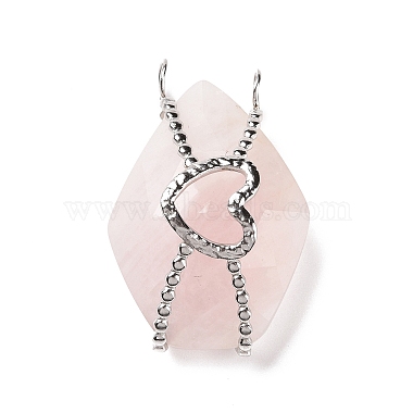 Stainless Steel Color Polygon Rose Quartz Pendants