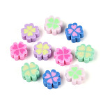Handmade Polymer Clay Beads, Clover, Mixed Color, 8.5~9x8.5~9x4.5~5mm, Hole: 1.4~1.5mm(X1-CLAY-T023-10M)