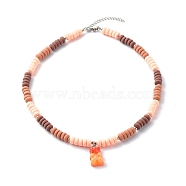 Polymer Clay Beaded Necklaces, with Resin Bear Pendants, Coral, 16.34 inch(415mm)(NJEW-JN03585-02)