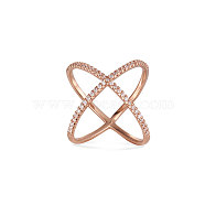 Vogue Design Rose Gold Plated Brass Finger Ring, Criss Cross Ring, Double Rings, X Rings, with  Micro Pave AAA Zircon Criss Cross, Rose Gold, 17mm(JR57A)