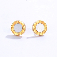 304 Stainless Steel Stud Earrings for Women, Roman Numerals, White, 10mm(YW6838-01)