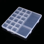 Rectangle Polypropylene(PP) Bead Storage Containers, with Hinged Lid and 20 Grids, for Jewelry Small Accessories, Clear, 19x17x1.7cm(CON-YW0001-26)