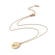 Enamel Oval with Birth Flower Pendant Necklace, Golden 304 Stainless Steel Jewelry for Women, September Aster, 15.67~16.26 inch(39.8~41.3cm)(STAS-H174-02G-I)