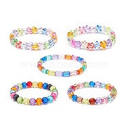 5Pcs 5 Style Pumpkin & Round & Polygon & Heart & Star Acrylic Beaded Stretch Bracelets Set, Stackable Bracelets for Kid, Mixed Color, Inner Diameter: 1-7/8 inch(4.9cm), 1Pc/style(BJEW-JB08927)