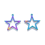 Ion Plating(IP) 201 Stainless Steel Pendants, Star, Rainbow Color, 26x25x1.5mm, Hole: 1.2mm(STAS-N098-096M)