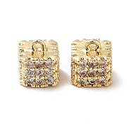 Brass Micro Pave Cubic Zirconia Charms, Real 18K Gold Plated, Cube Charm, Clear, 6x5.5x5.5mm, Hole: 0.6mm(KK-M233-11G)