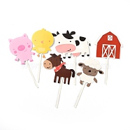 Paper Animal Theme Cow Cake Insert Card Decoration, with Bamboo Stick, for Kids Birthday Cake Decoration, Mixed Color, 110~126mm, 7pcs/Set(DIY-H108-09)