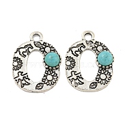 Synthetic Turquoise & Alloy Pendants, Letter Charms, Antique Silver, Letter O, 25x19x4.5mm, Hole: 3mm(PALLOY-H146-01AS-O)