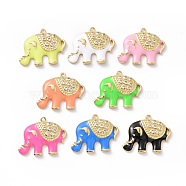 Rack Plating Brass Micro Pave Clear Cubic Zirconia Pendants, with Enamel, Real 18K Gold Plated, Cadmium Free & Lead Free, Elephant, Mixed Color, 25x32x4mm, Hole: 3.5x1.5mm(ZIRC-C036-01G)