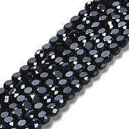 Electroplate Glass Beads, Half Plated, Faceted, Frosted, Flat Round, Black, 6x3mm, Hole: 1mm(EGLA-D028-18)