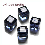 Imitation Austrian Crystal Beads, Grade AAA, Faceted, Cube, Prussian Blue, 4x4x4mm(size within the error range of 0.5~1mm), Hole: 0.7~0.9mm(SWAR-F074-4x4mm-20)