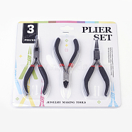 DIY Jewelry Tool Sets, Polishing Side Cutting Pliers, Wire Cutter Pliers and Round Nose Pliers, Black, Gunmetal, 105~125x61~62mm, 3pcs/set(TOOL-MSMC002-21)