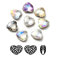 K9 Glass Rhinestone Cabochons, Flat Back & Back Plated, Faceted, Heart, Mixed Color, 10x10x4mm(RGLA-P035-02A-M)