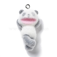 Resin Pendants, With Platinum Iron Loop, Panda Charms, Black, 38x19.5x15mm, Hole: 2mm(RESI-Q007-05A)