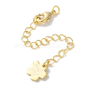 Brass Lobster Clasps & Ends with Chain, Clover with Word Hand Made, Cadmium Free & Lead Free, Real 24K Gold Plated, 72mm(KK-F880-33G)