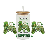 Saint Patrick's Day Theme PET Clear Film Green Shamrock Rub on Transfer Stickers for Glass Cups, Waterproof Cup Wrap Transfer Decals for Cup Crafts, Game Machine, 110x230mm(PW-WG24181-01)