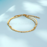 Stainless Steel Herringbone & Ball Chains Double Layer Multi-strand Bracelets, Golden, 6-1/4 inch(16cm)(WM3248-1)