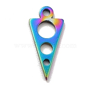 Ion Plating(IP) 201 Stainless Steel Pendants, Triangle with Round, Rainbow Color, 13x6x1mm, Hole: 1.2mm(STAS-A066-17M)