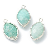 Natural Amazonite Pendants, with Platinum Brass Edge, Faceted, Horse Eye, 22x12x5.5mm, Hole: 1.8mm(G-B009-01P-L)
