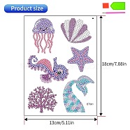 Ocean Animal Theme DIY Diamond Painting Stickers Kits for Kids and Adult Beginners, Cartoon Stickers Stick Paint with Diamonds, Sea Horse Octopus Shell, Violet, Sheet: 180x130mm(PW-WG95695-01)