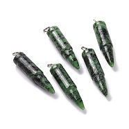 Natural Ruby in Zoisite Pointed Pendants, with 201 Stainless Steel Split Rings, Bullet, Stainless Steel Color, 42~46x10mm, Hole: 5mm(G-D850-14)
