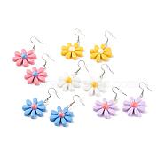 Flower Resin Dangle Earrings, with 316 Surgical Stainless Steel Earring Hooks, Mixed Color, 49mm, Pin: 0.7mm(EJEW-JE04553)
