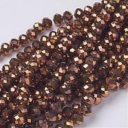 Electroplate Glass Beads Strands, Faceted, Rondelle, Copper Plated, 10x7mm, Hole: 1mm, about 70~72pcs/strand, 18 inch(GR7X10MMY-C)
