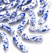 Opaque Spray Painted Acrylic Beads, Two Tone, Curved Tube, Blue, 32x10x8mm, Hole: 1.8mm, about 330pcs/500g(MACR-S372-002F-B05)