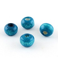 Dyed Natural Wood Beads, Round, Nice for Children's Day Gift Making, Lead Free, Dark Turquoise, 6~7x5~6mm, Hole: 1.5mm(X-TB092Y-7)
