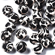 Food Grade Eco-Friendly Silicone Beads, Chewing Beads For Teethers, Printed, Round with Snakeskin Pattern, Black, 12x11.5mm, Hole: 2.5mm(SIL-S003-11)