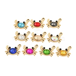 UV Plating Alloy Pendants, with Glass, Crab, Mixed Color, 14.5x18.5x4mm, Hole: 1.6mm(ALRI-C009-22G)