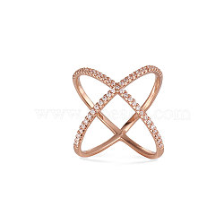 Vogue Design Rose Gold Plated Brass Finger Ring, Criss Cross Ring, Double Rings, X Rings, with  Micro Pave AAA Zircon Criss Cross, Rose Gold, 17mm(JR57A)