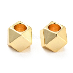 Brass Beads, Faceted Cube Beads, Real 14K Gold Plated, 4x4mm, Hole: 2mm(KK-E046-63G-03)