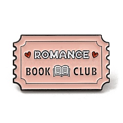 Rectangle with Heart & Word Romance Book Club Enamel Pins, Black Alloy Brooches for Clothes Backpack, Misty Rose, 17.5x30x1.5mm(JEWB-M029-07B-EB)