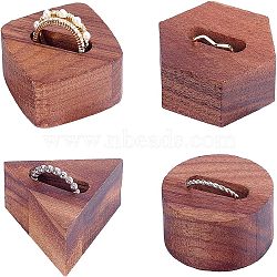 Fingerinspire 4 Pcs 4 Styles Black Walnut Ring Displays, Mixed Shapes, Saddle Brown, 1pc/style(RDIS-FG0001-15)