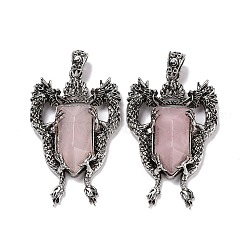 Natural Rose Quartz Faceted Big Pendants, Dragon Charms, with Antique Silver Plated Alloy Findings, 52x33x8mm, Hole: 6x4mm(G-L524-04AS-05)