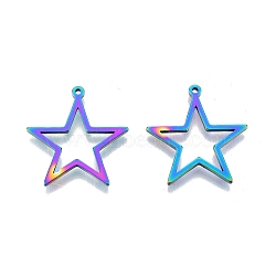 Ion Plating(IP) 201 Stainless Steel Pendants, Star, Rainbow Color, 26x25x1.5mm, Hole: 1.2mm(STAS-N098-096M)