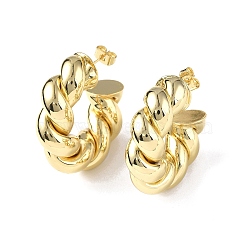 Brass Twist Round Stud Earrings, Half Hoop Earrings for Women, Real 18K Gold Plated, 34x35x11mm, Pin: 0.8mm(EJEW-P214-14G)