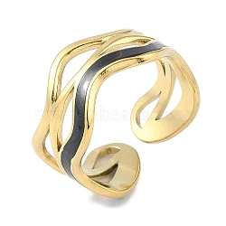 Ion Plating(IP) 304 Stainless Steel Enamel Wave Cuff Finger Rings, Open Rings for Women, Real 18K Gold Plated, 10mm, Adjustable(RJEW-L107-074G-02)