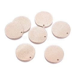 Ion Plating(IP) 304 Stainless Steel Pendants, Textured, Flat Round, Rose Gold, 20x1mm, Hole: 1.4mm(STAS-G211-20mm-02RG)