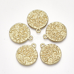 Alloy Pendants, Matte Style, Cadmium Free & Nickel Free & Lead Free, Flat Round with Tree of Life, Golden, 21x18x2mm, Hole: 2mm(PALLOY-T051-177-NR)