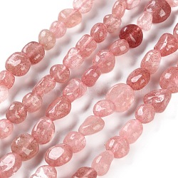 Natural Strawberry Quartz Beads Strands, Nuggets, Tumbled Stone, 4.5~11.5x3~7x3.5~6mm, Hole: 1.2mm, about 48~68pcs/strand, 15.35~15.94''(39~40.5cm)(G-P497-01C-43)