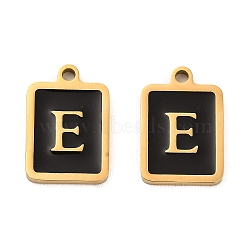 304 Stainless Steel Pendants, with Enamel, Rectangle with Letter Charm, Golden, Letter E, 17.5x12x1.5mm, Hole: 1.5mm(STAS-K265-11G-E)