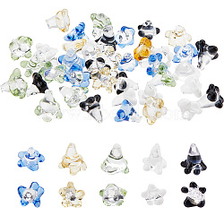 40Pcs 5 Colors High Borosilicate Glass Beads, No Hole/Undrilled, Flower, Mixed Color, 5~7x6~7x6~7mm, 8Pcs/color(GLAA-FG0001-09)