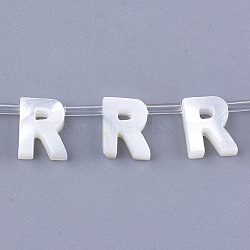 Sea Shell Beads, Top Drilled Beads, Letter, Letter.R, 10x8x3mm, Hole: 0.8mm(X-SHEL-T012-60R)