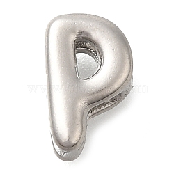 304 Stainless Steel Slide Charms, Stainless Steel Color, Letter P, 8x5.5x4mm, Hole: 3.5x1.5mm(STAS-B075-37P-P)