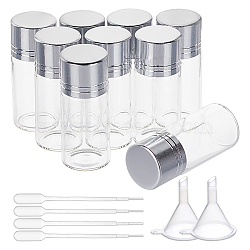 Glass Bead Containers, with Aluminum Lid, Disposable Plastic Transfer Pipettes, Mini Transparent Plastic Funnel Hopper, Silver, 2.15x5.2cm, 26pcs/box(CON-BC0001-50)